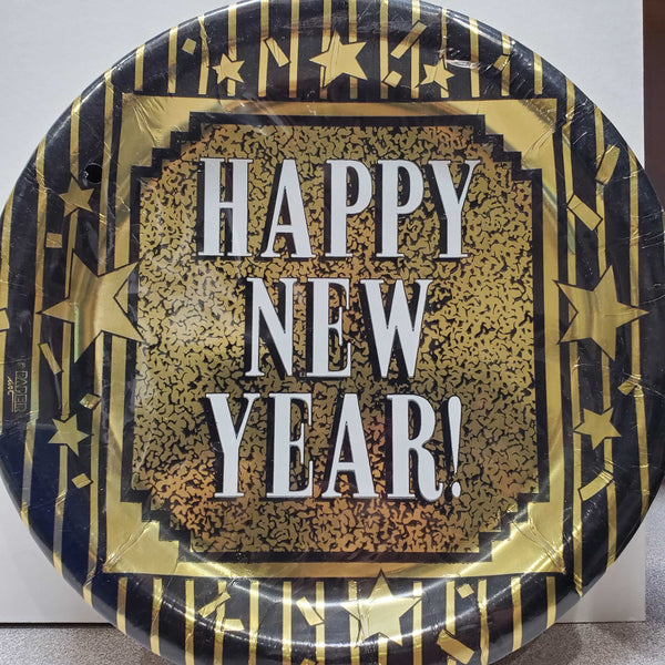 Paper Art New Years Glitter Luncheon Plastic Coated Plates - 18 count