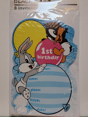 Beach Looney Toons 1st Birthday Party Invitations - 8 count