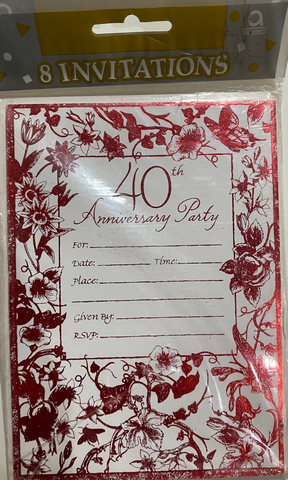 Amscan 40th Anniversary Party Invitations - 8 Pack