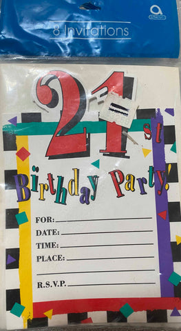 Amscan 21st Birthday Party Invitations - 8 Pack