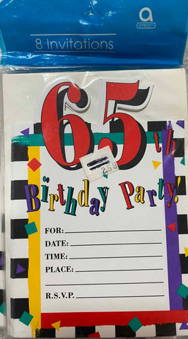 Amscan 65th Birthday Party Invitations - 8 Pack