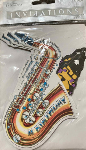 Amscan Jazzy Saxophone Birthday Invitations - 8 Pack