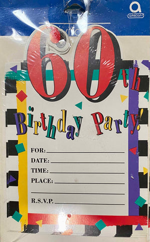 Amscan 60th Birthday Party Invitations - 8 Pack