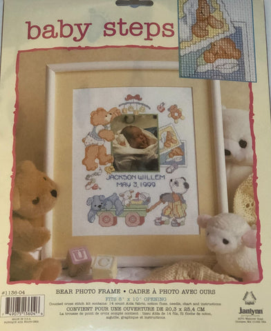 Baby Steps Counted Cross Stitch Bear Photo Frame