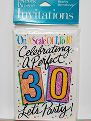 Peacock Papers Celebrating a Perfect 30! Party Invitations - 8 count