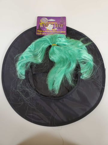 Children's Witch Hat with Hair - Green Hair (Ages 5 and up)