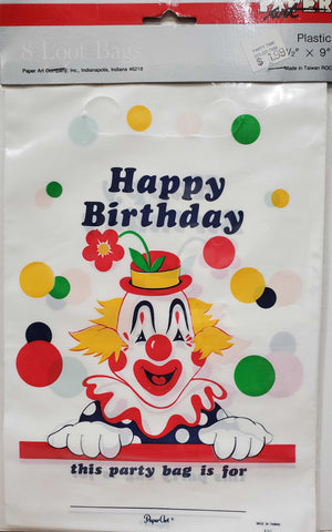 Paper Art Birthday Clown Themed Loot Bags - 8 count