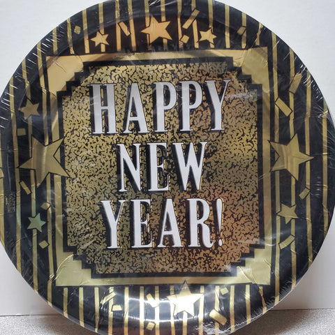 Paper Art New Years Glitter Banquet Plastic Coated Plates - 18 count