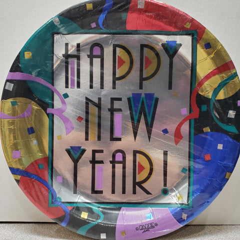 Paper Art Happy New Years Reflective Luncheon Plastic Coated Plates - 8 count