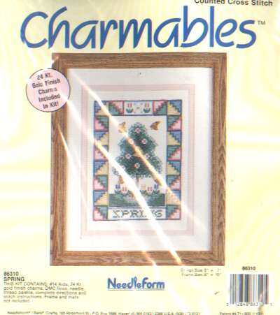 Charmables SPRING cross stitch kit, 5x7 inch with 24kt gold charms included!