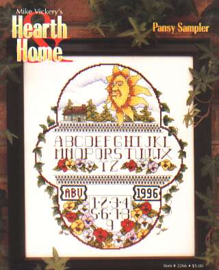 Hearth home pansy sampler cross stitch booklet, 2266