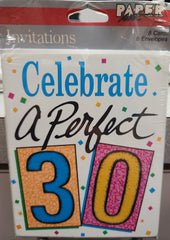 Paper Art Celebrate A Perfect 30 Birthday Invitations- 8 Pack