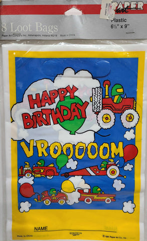 Paper Art Happy Birthday Vrooooom Themed Loot Bags - 8 count