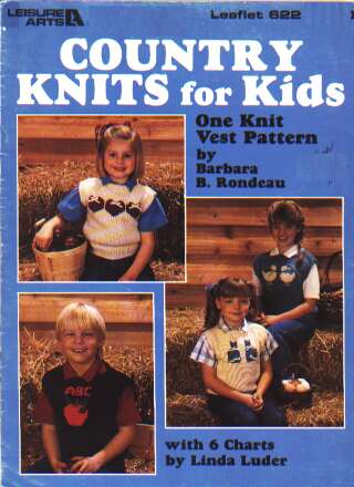 Country knits for kids, one kit vest pattern with 6 charts to knit and crochet  622