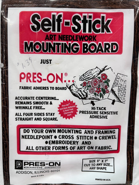 Self-stick art needlecraft mounting board, pres-on, size 5x7 cut to any shape