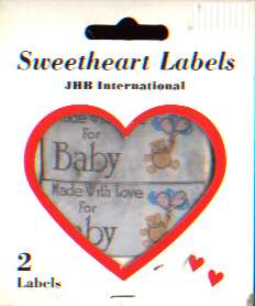 Sweetheart labels, MADE WITH LOVE FOR BABY 2/pack, washable, dry cleanable, 100% polyester