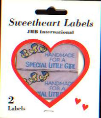 Sweetheart labels, HANDMADE FOR A SPECIAL LITTLE GIRL 2/pack, washable/dry clean, 100% polyester