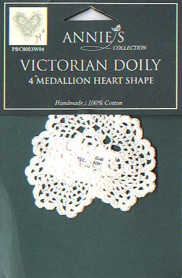 Annies collection Victorian Doily 4 inch Medallion heart sape, 100% cotton