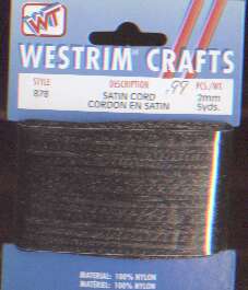Westrim crafts BLACK Satin cord style 878 5 yds, 100% nylon, 2 mm