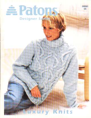 Designer series, luxury knits, cables, coat, scar cowl, vest  500981