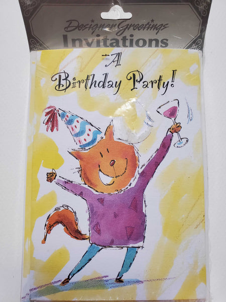 Designer Greetings A Birthday Party with Drinking Cat Invitations - 8 count