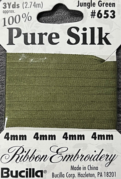 Pure Silk Ribbon Embroidery Jungle Green (3yd)