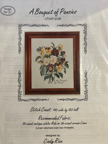 A Bouquet of Pansies cross stitch, Cindy Rice 21