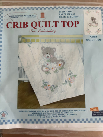 Jack Dempsey needle art Crib Quilt Top Bear & Bunny #43