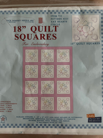 Jack Dempsey needle art 18" Quilt Squares Hearts Circle #223