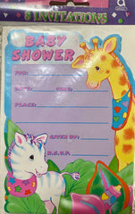 Amscan Baby Safari Baby Shower Invitations - 8 Pack