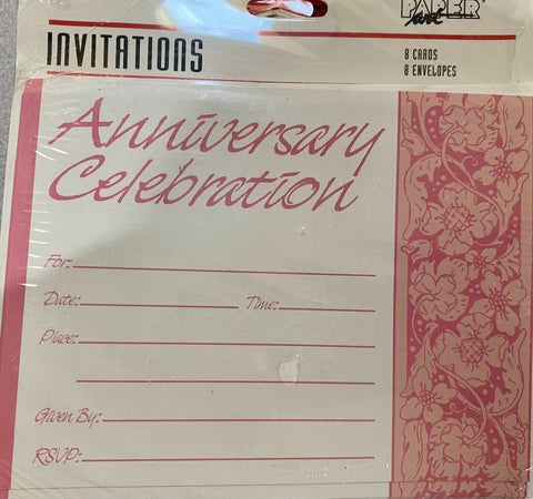Paper Art Anniversary Celebration Pink Invitations- 8 Pack