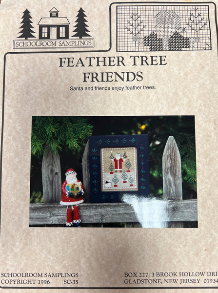 Feather tree friends, Santa and friends enjoy feather trees cross stitch leaflet