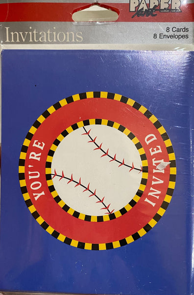 Paper Art Baseball Party Invitations - 8 Pack