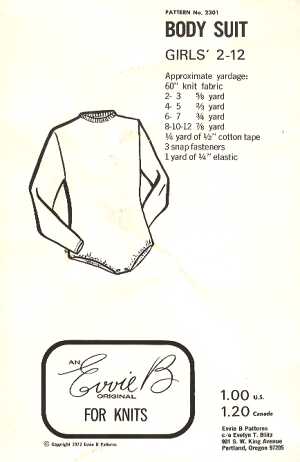 Body suit, 2301 VINTAGE PATTERN 1972