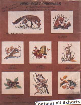 Heidi Poet originals, fox, rabbit, butterfly, chipmunk, frogs 8 charts