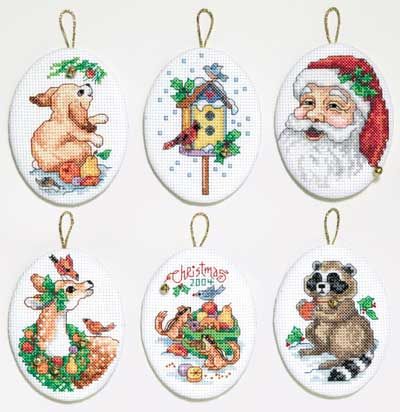 Santa & Animals Ornaments (6) counted cross stitch kit