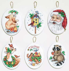 Santa & Animals Ornaments (6) counted cross stitch kit