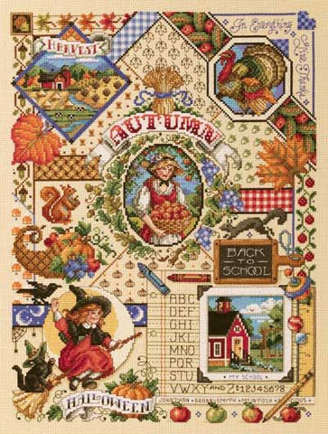 Autumn Sampler Counted Cross Stitch Kit 14x18 14 Count