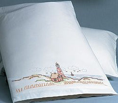 Lighthouse Pillowcase Pair Stamped Cross Stitch