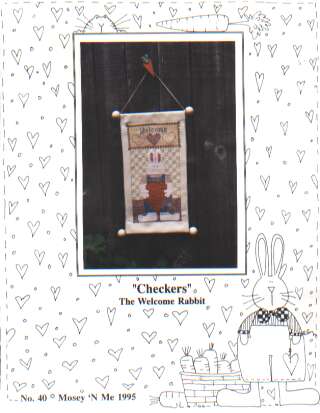 Checkers the Welcome Rabbit cross stitch chart by Mosey n Me LAST ONE