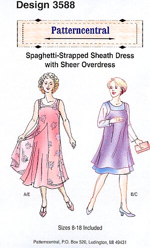 Spaghetti-strapped sheath Dress with Sheer Overdress Size 8-18