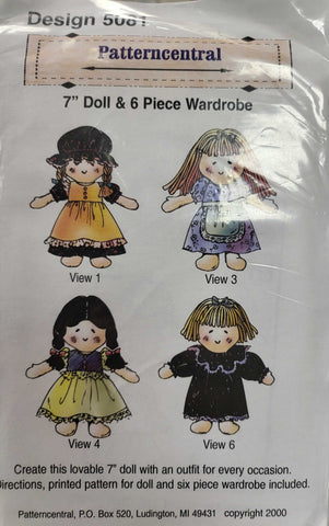 7 in. Doll & 6 piece Wardrobe sewing pattern