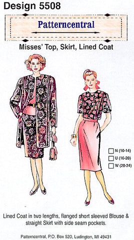 Misses Top  Skirt  Lined Coat sewing pattern