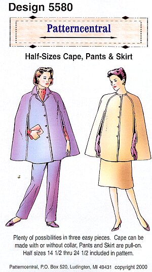 Half-sizes Cape  Pants & Skirt sewing pattern Size 14.5-24.5