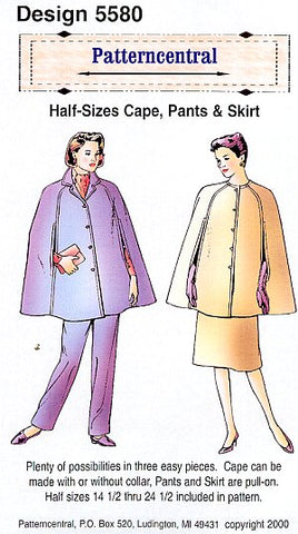 Half-sizes Cape  Pants & Skirt sewing pattern Size 14.5-24.5