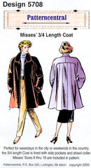 Misses 3/4 Length Coat sewing pattern Sizes 8-18