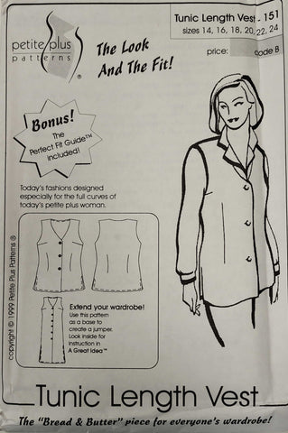 Tunic length vest sewing pattern by Petite Plus 151