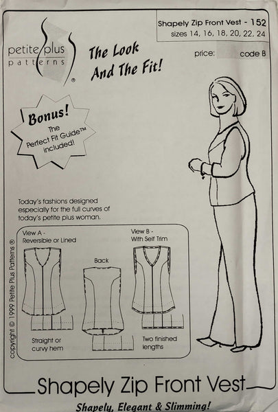 Shapely zip front vest sewing pattern by Petite Plus 152