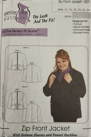 Zip front jacket sewing patterns by Petite Plus 201