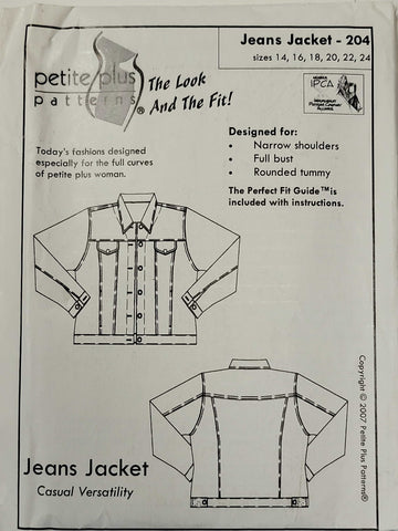 Jeans Jacket Sewing Pattern by Petite Plus 204